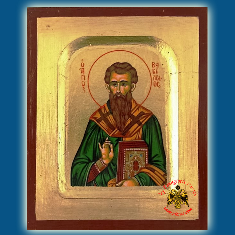 Saint Vasilios Byzantine Wooden Icon on Canvas